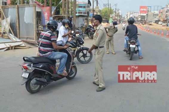 Lockdown falls on Day-18, Securities in Tripura continue tight checking of road-goers 